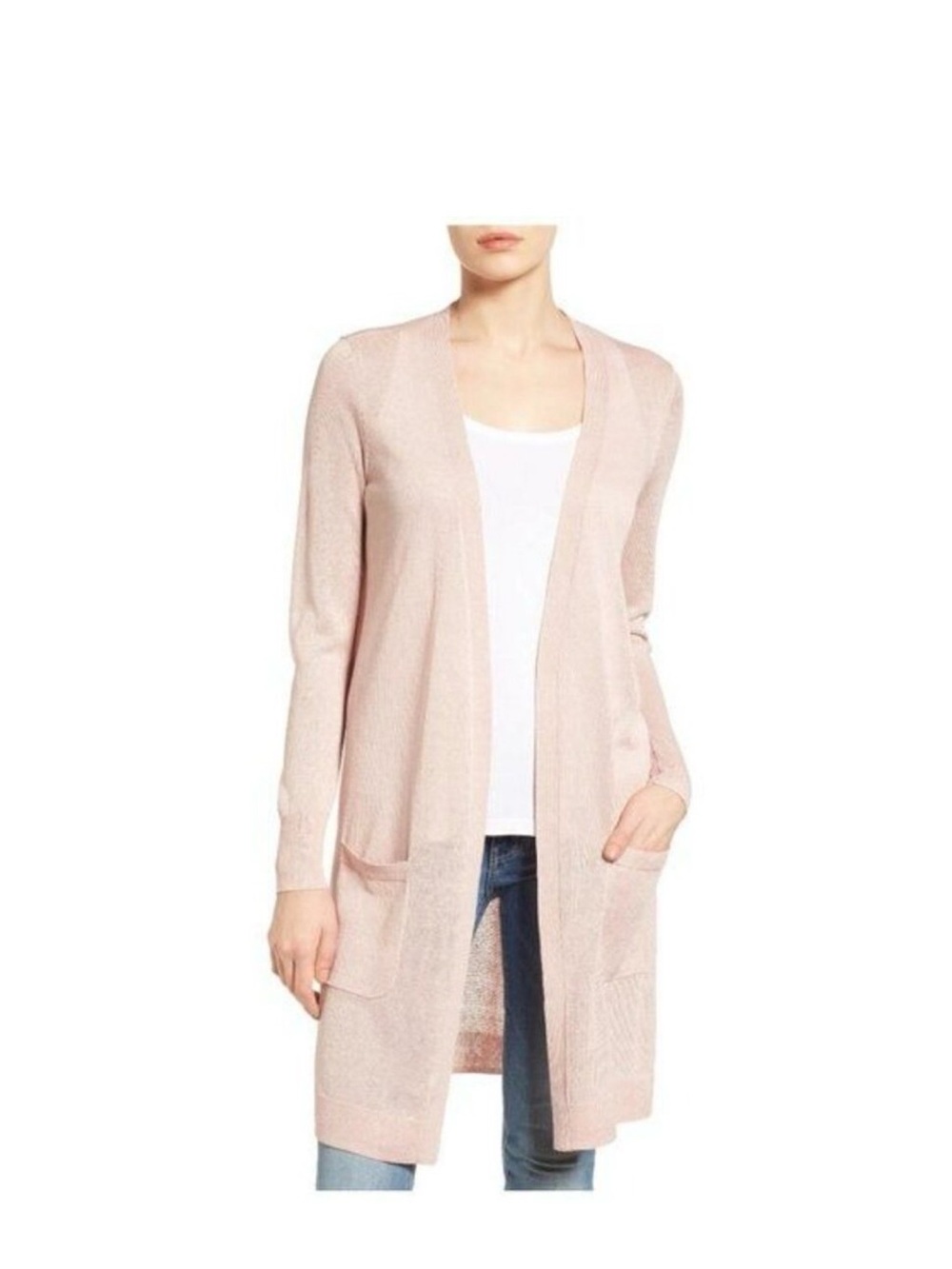 Halogen Pale Pink Open-Front Long Cardigan
